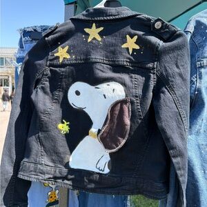 Hudson Jeans Black Denim Jacket with Snoopy and Star Design